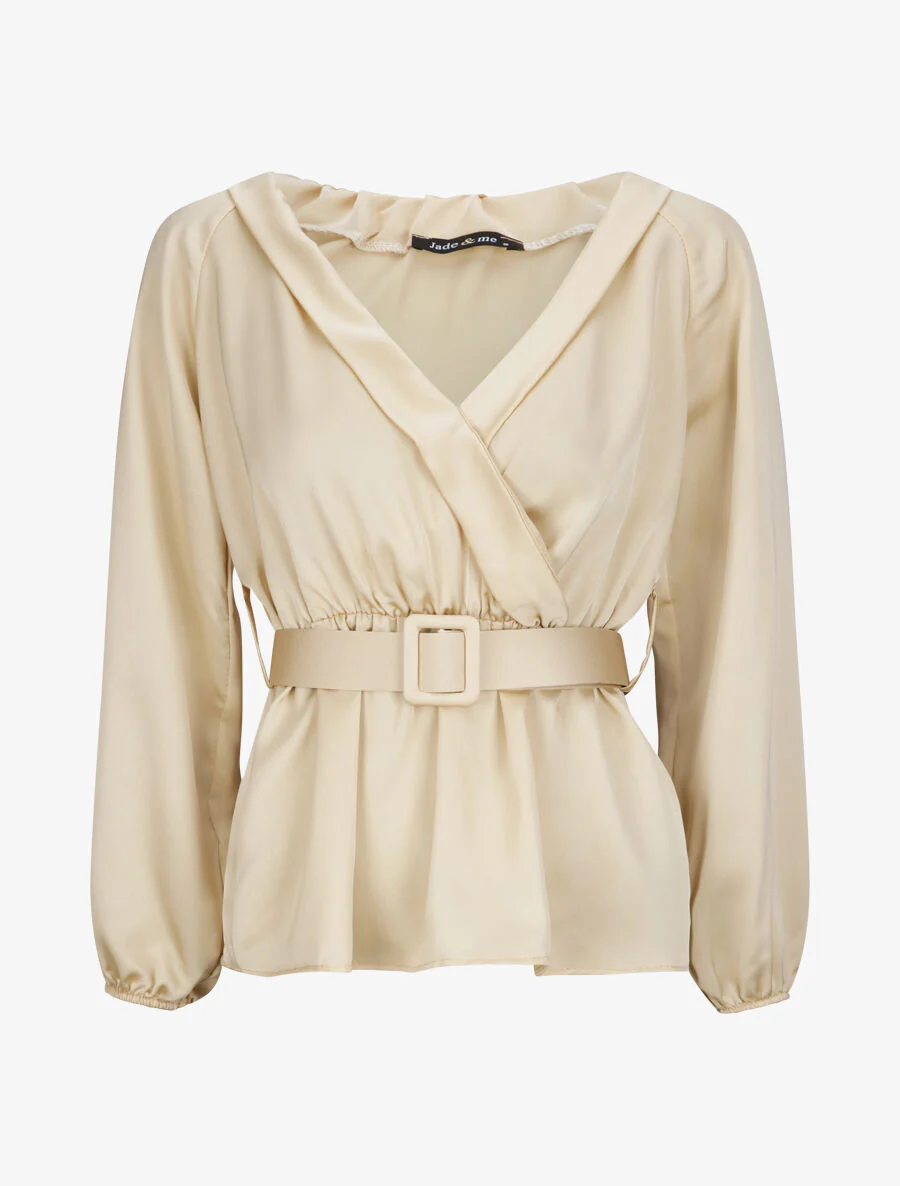 Satijnen peplum blouse - Beige