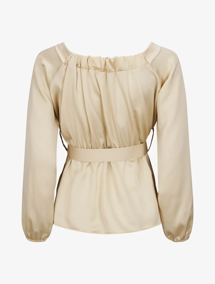 Satijnen peplum blouse - Beige - Image 2