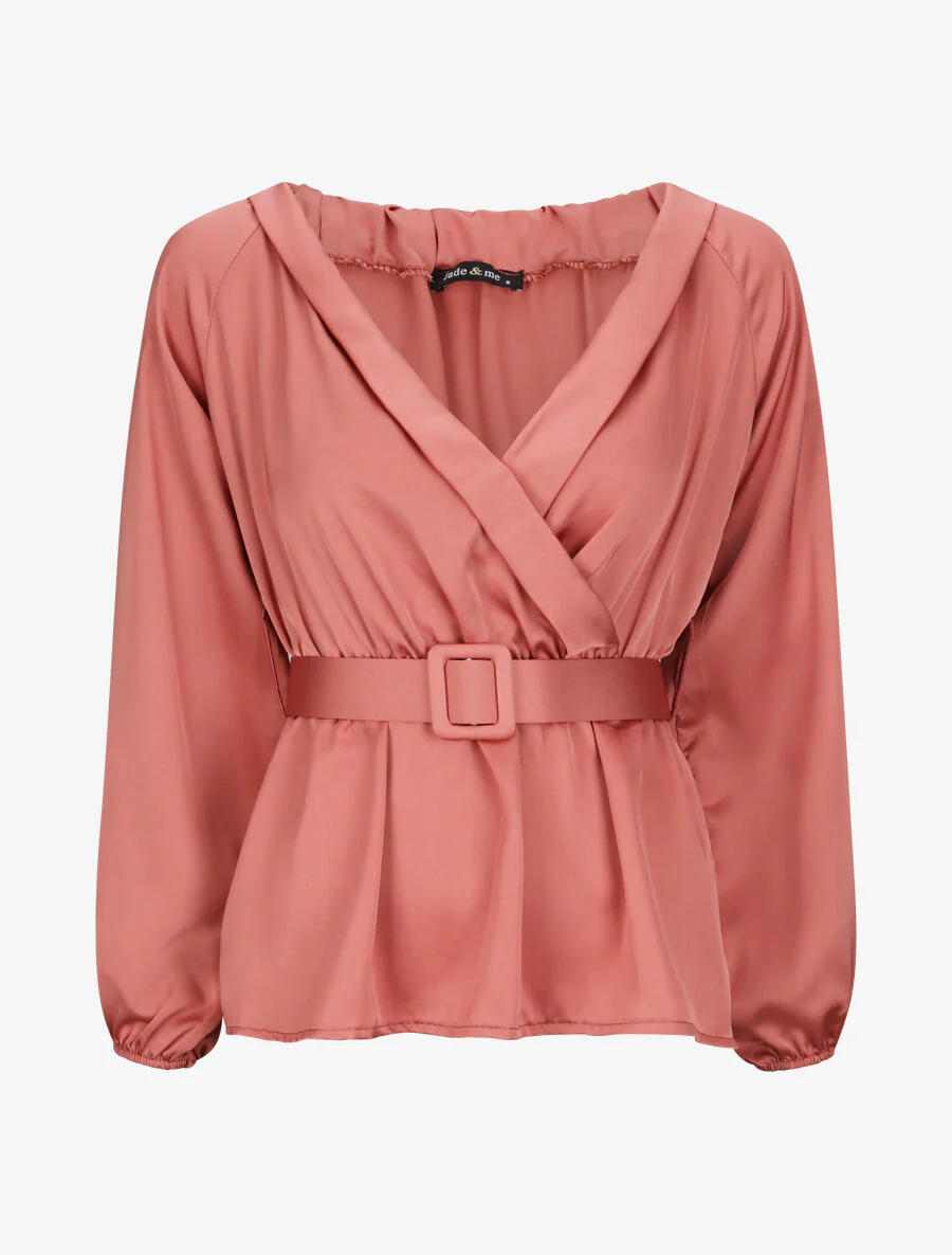 Satijnen peplum blouse - Roze