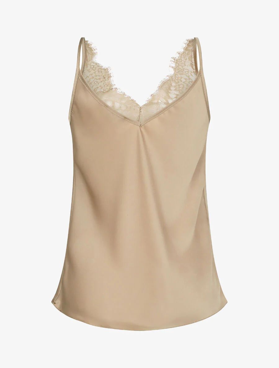Satijnen rechte caraco met V-hals en kant - Beige - Image 2