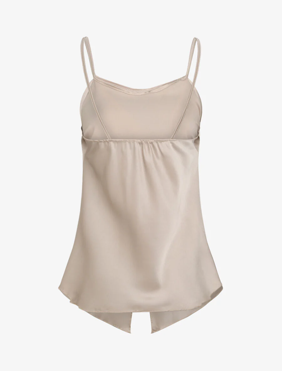 Satijnen rechte jurk met strik - Beige - Image 2