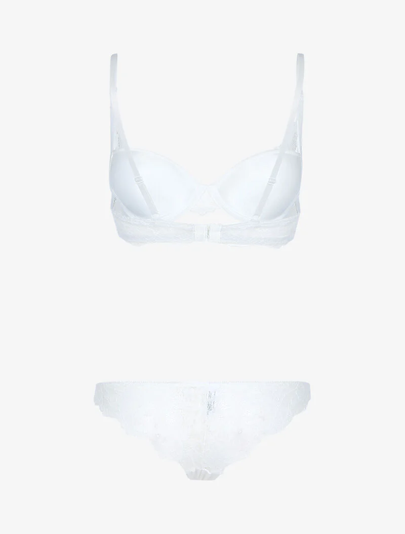 Satijnen set met netstof en kant - ecru - ecru - Image 2