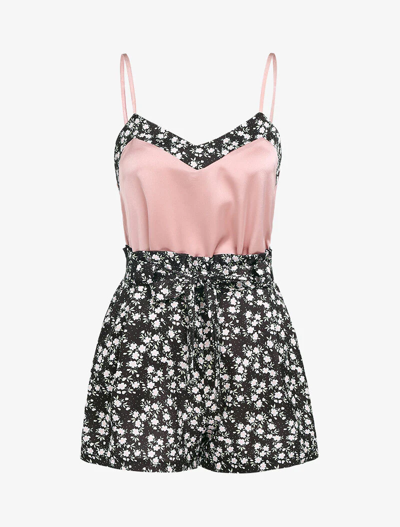 Satijnen set met madeliefjesprint - roze - Image 2