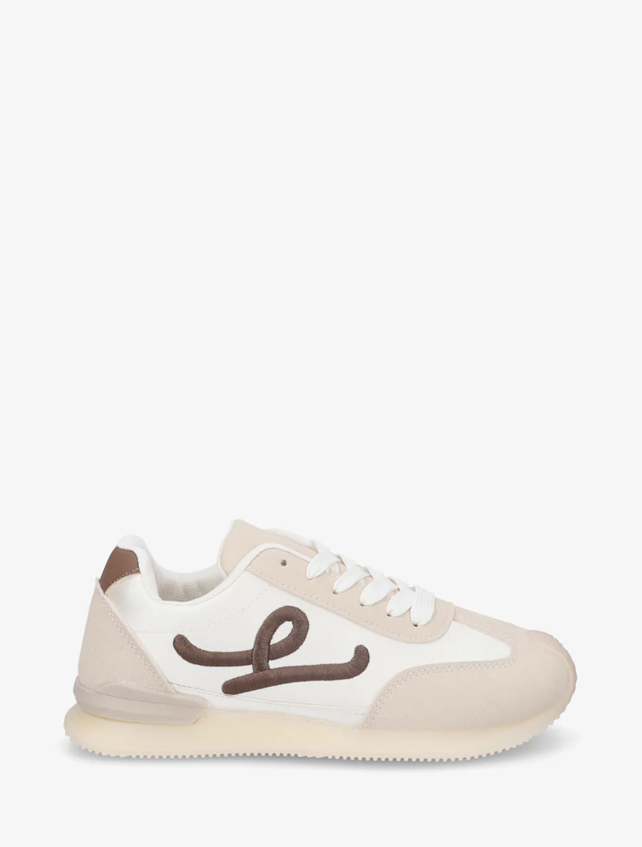 Satijnen sneakers met fantasieborduurwerk - Beige