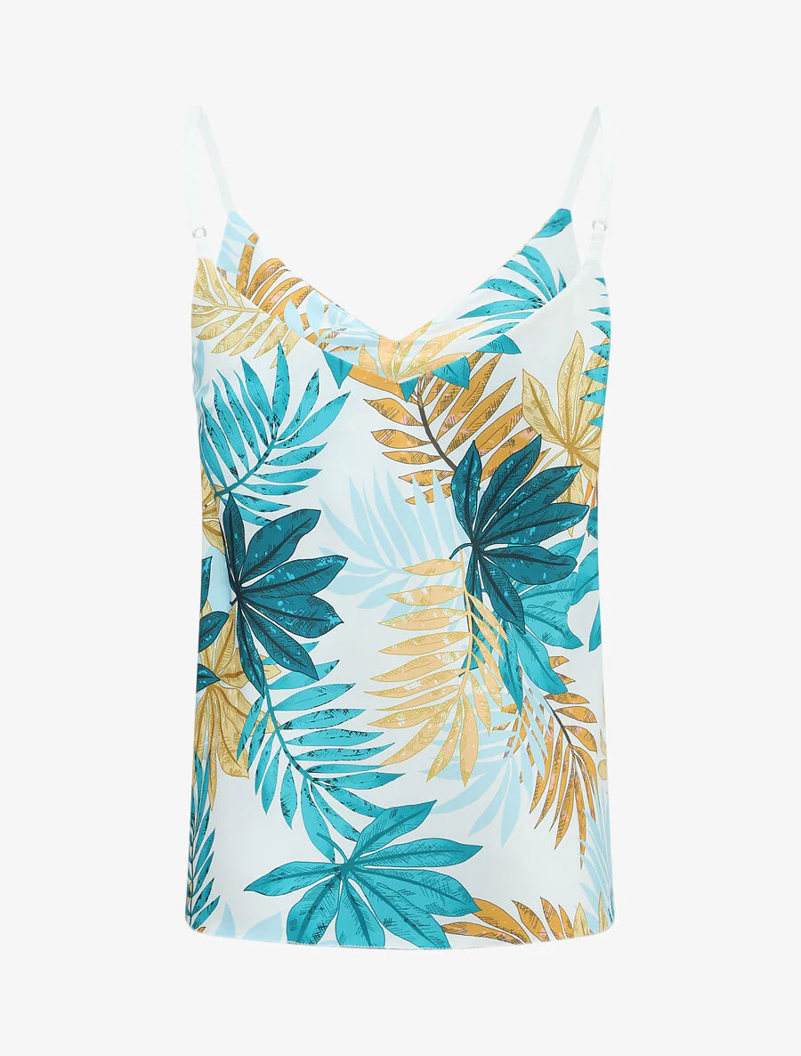Satijnen tanktop met bladenprint - Groen - Image 2