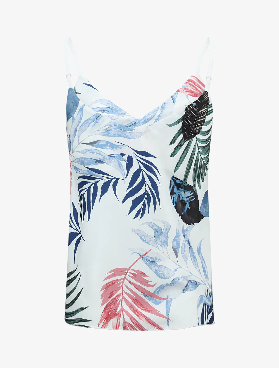 Satijnen tanktop met bladenprint - Lichtblauw - Image 2
