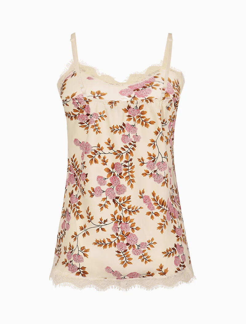 Satijnen tanktop met bloemenprint - beige - Image 2
