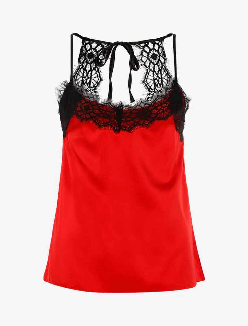 Satijnen tanktop met kanten rand - rood