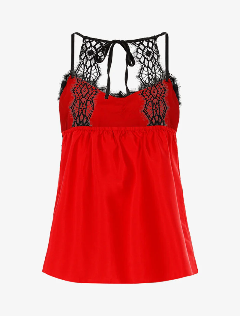Satijnen tanktop met kanten rand - rood - Image 2