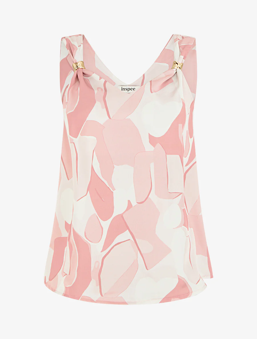 Satijnen top met abstracte juweelprint - Roos