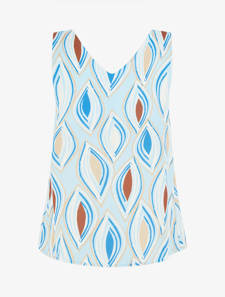 Satijnen top met fantasieprint en juweel - Lichtblauw - Image 2