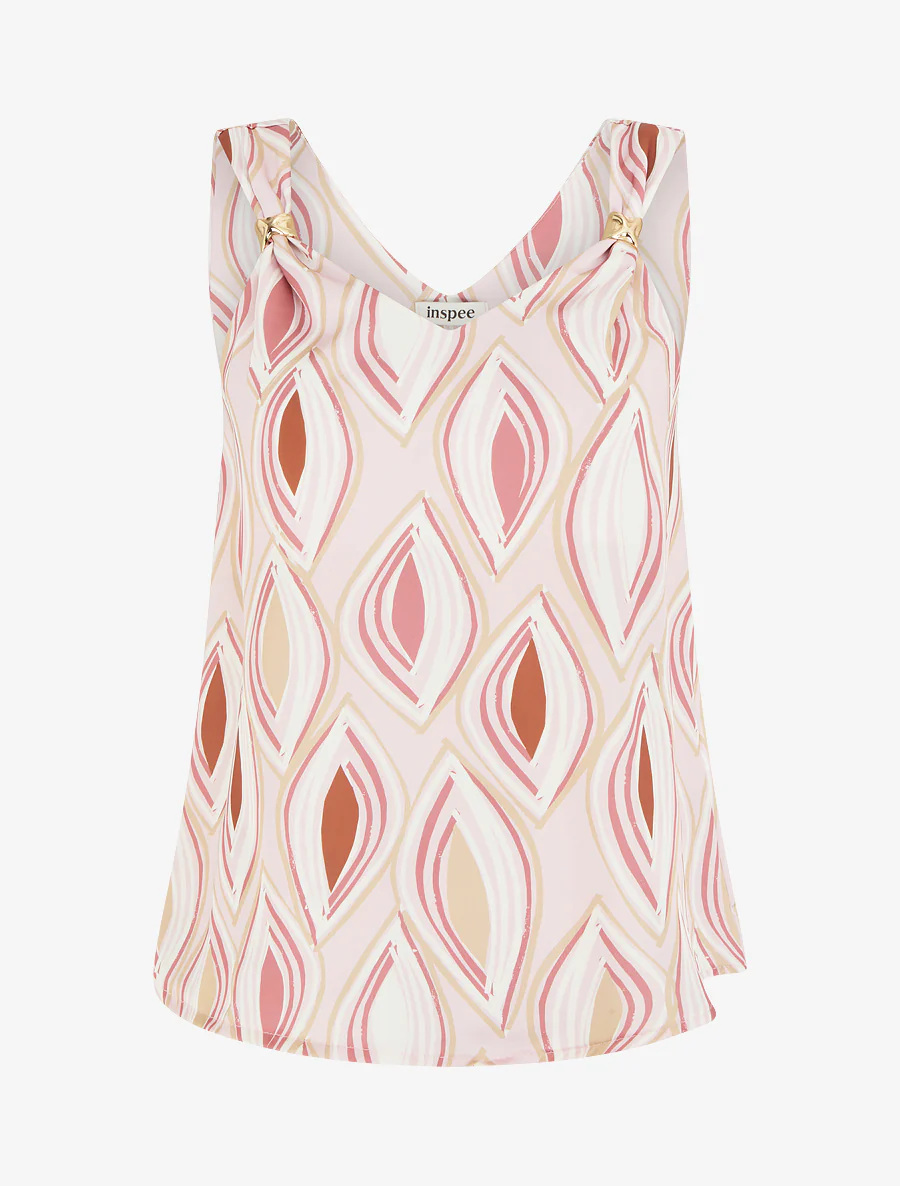 Satijnen top met fantasieprint en juweel - Roos
