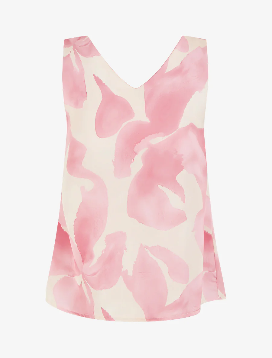 Satijnen top met fantasieprint en sierbandjes. - Roos - Image 2