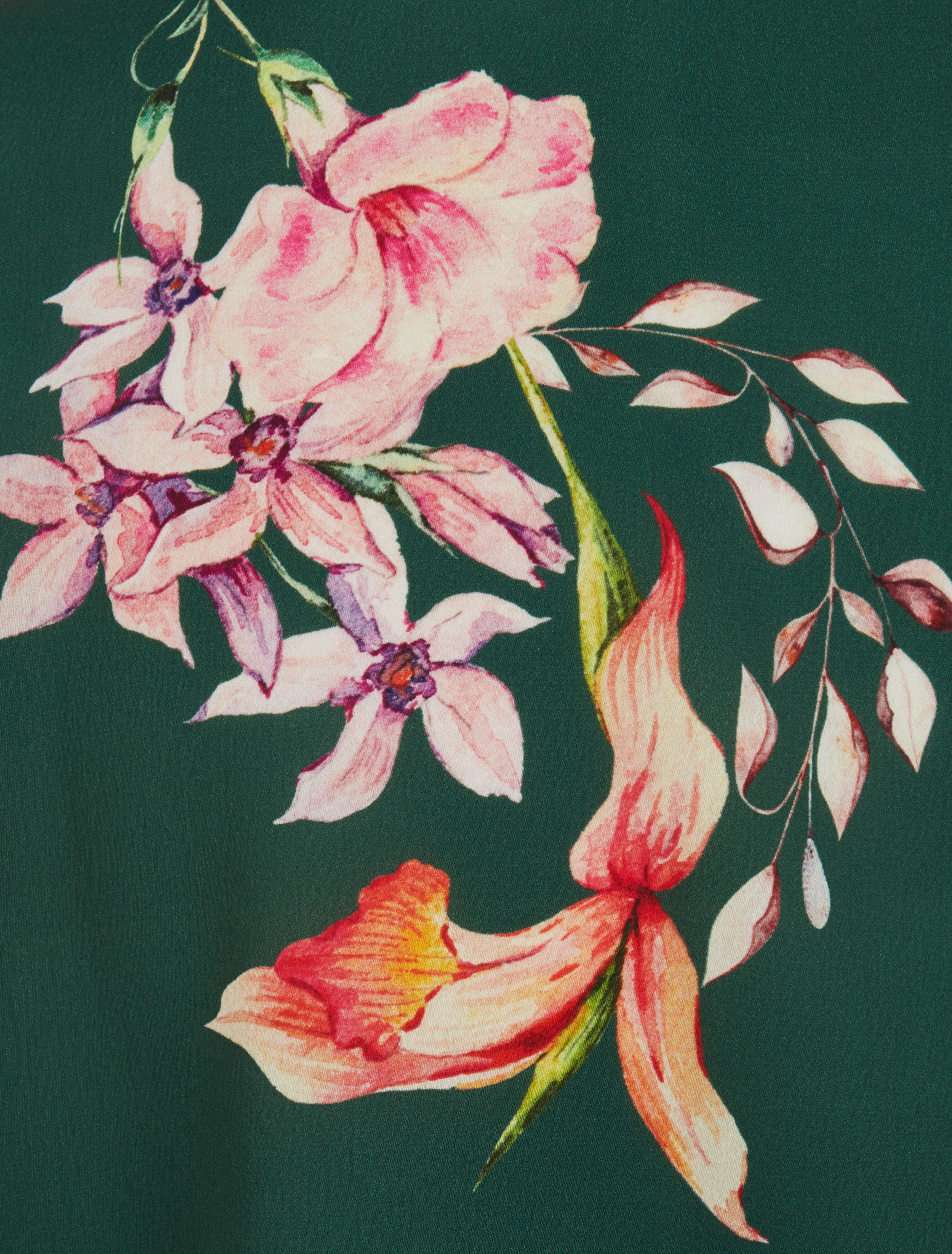 Satijnen top met fleur-de-lis-print en kanten detail - smaragdgroen - Image 3
