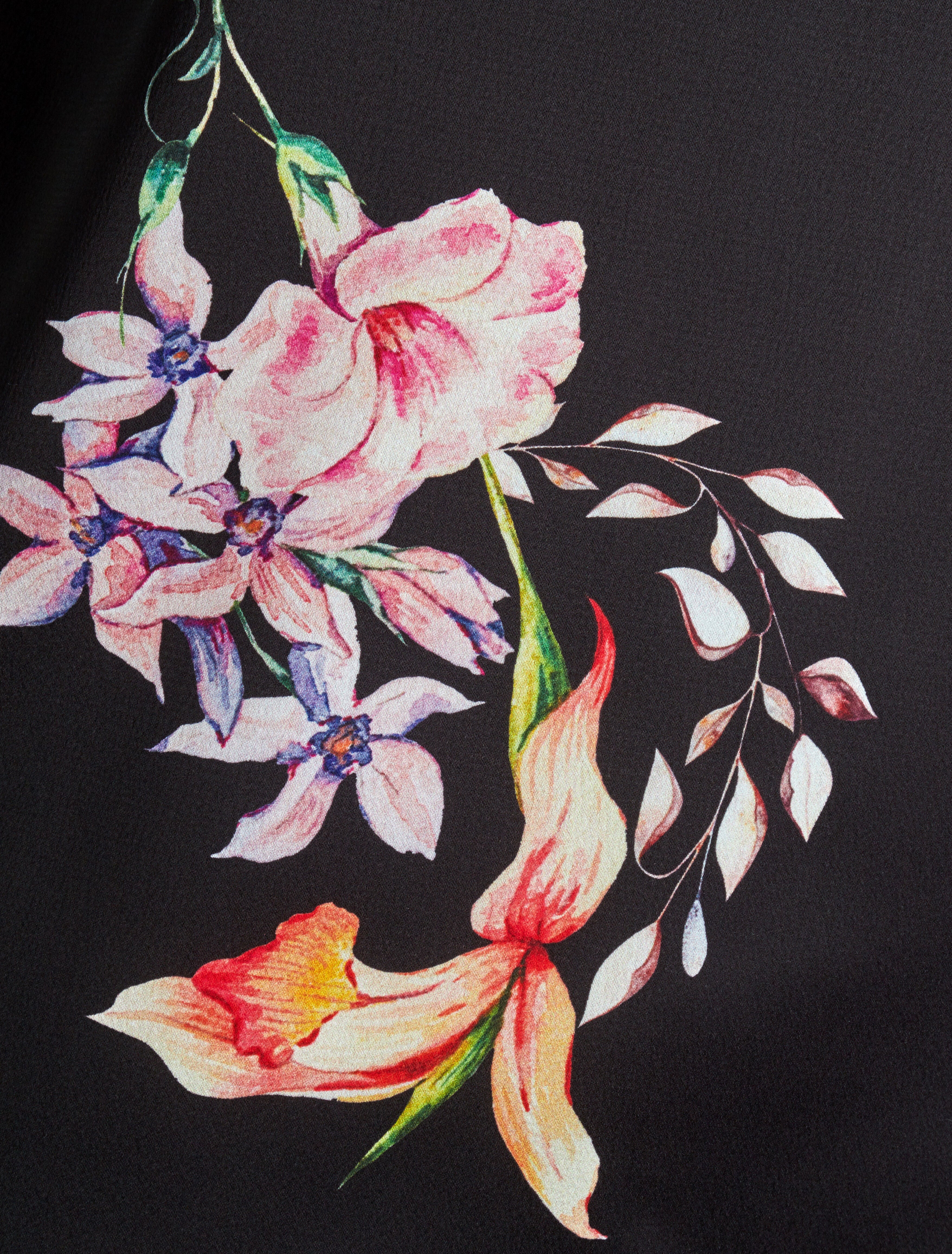 Satijnen top met fleur-de-lis-print en kanten detail - zwart - Image 3
