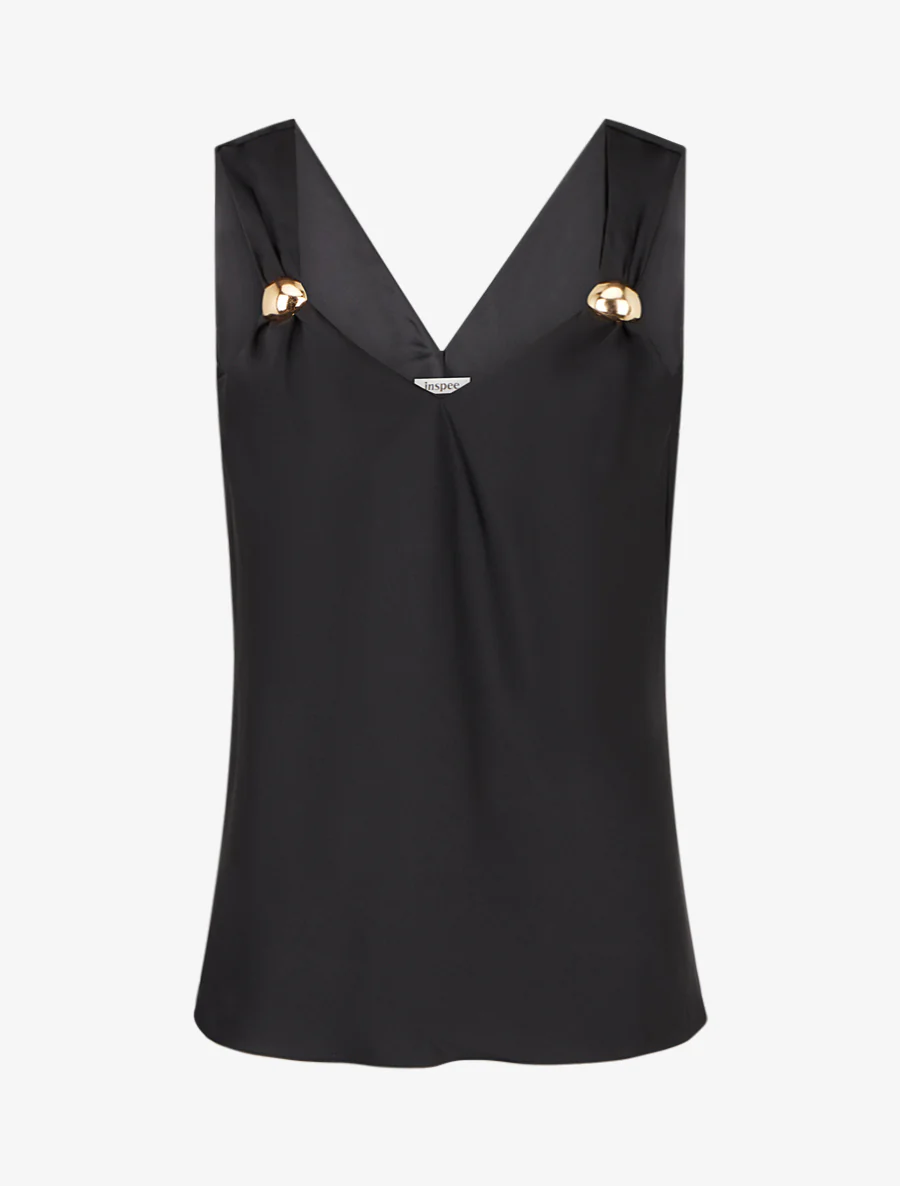 Satijnen top met sieraden inzetstuk - Zwart