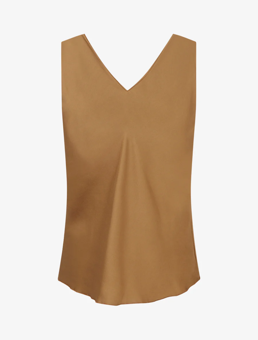 Satijnen top met sieraden inzetstuk - Kameel - Image 2