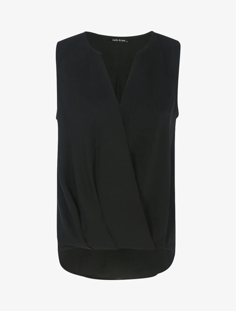 Satijnen overslagblouse met lange rug - zwart