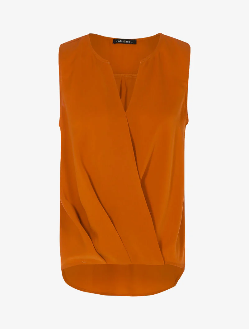 Satijnen overslagblouse met lange rug - roest