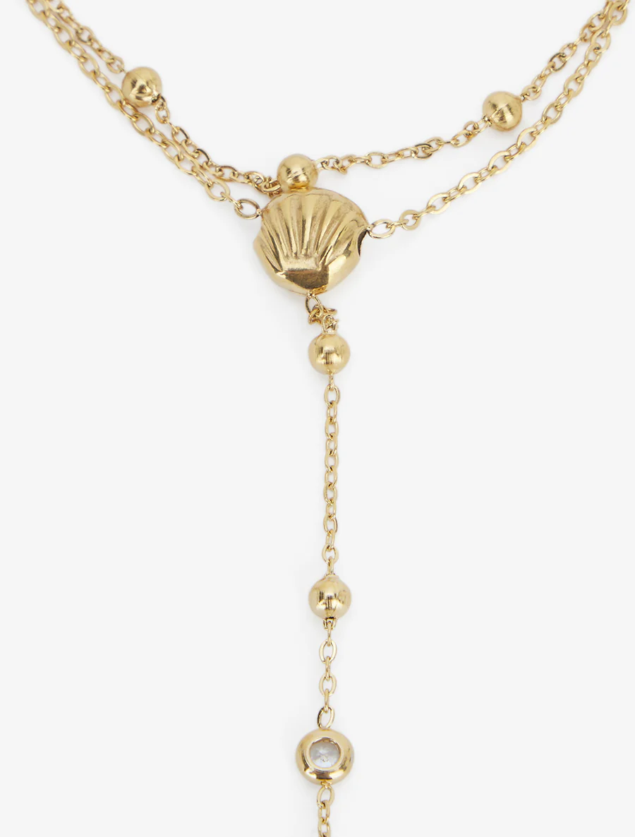 Schelp en witte zirkonia handketting - Goud - Image 3