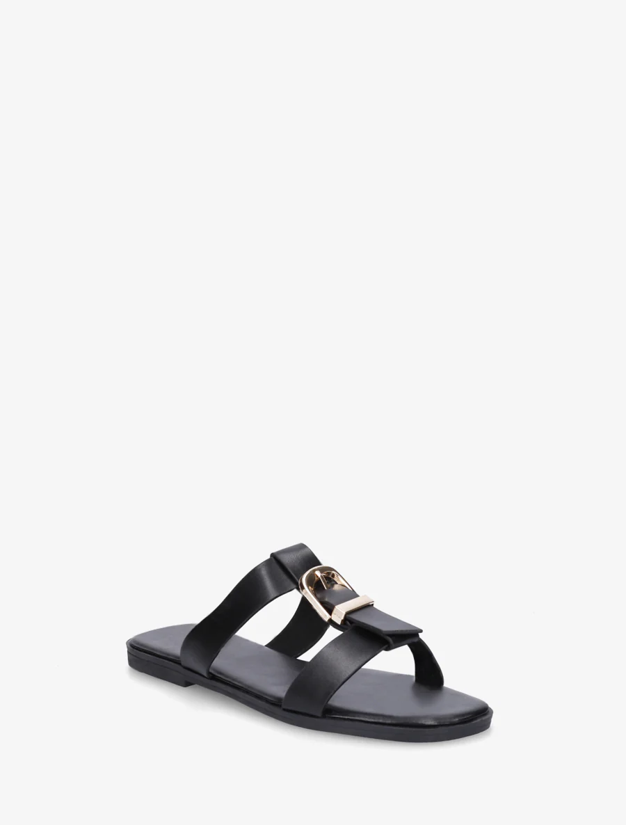 Schoenen met open teen van imitatieleer met decoratieve gesp - Zwart - Image 2