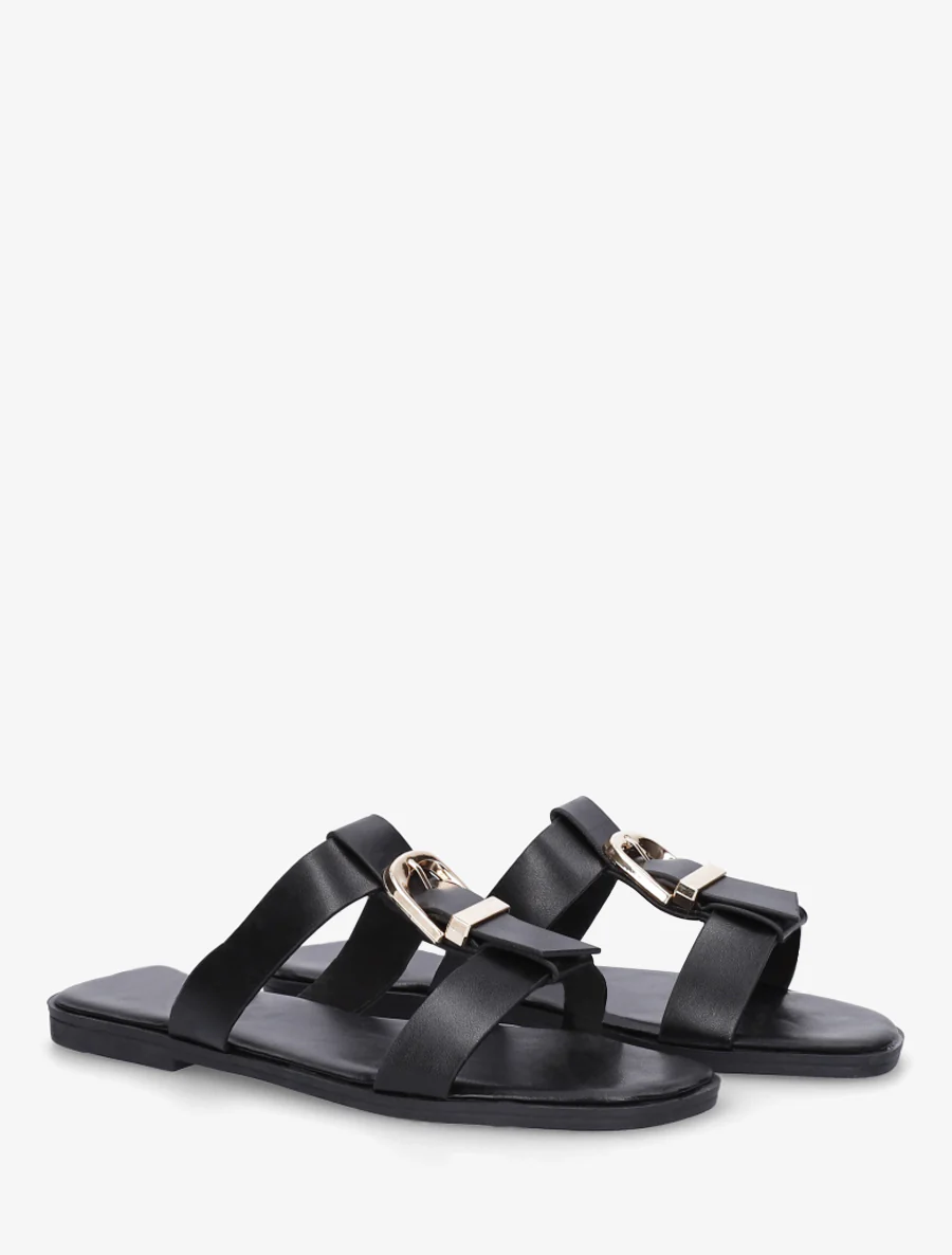 Schoenen met open teen van imitatieleer met decoratieve gesp - Zwart - Image 4