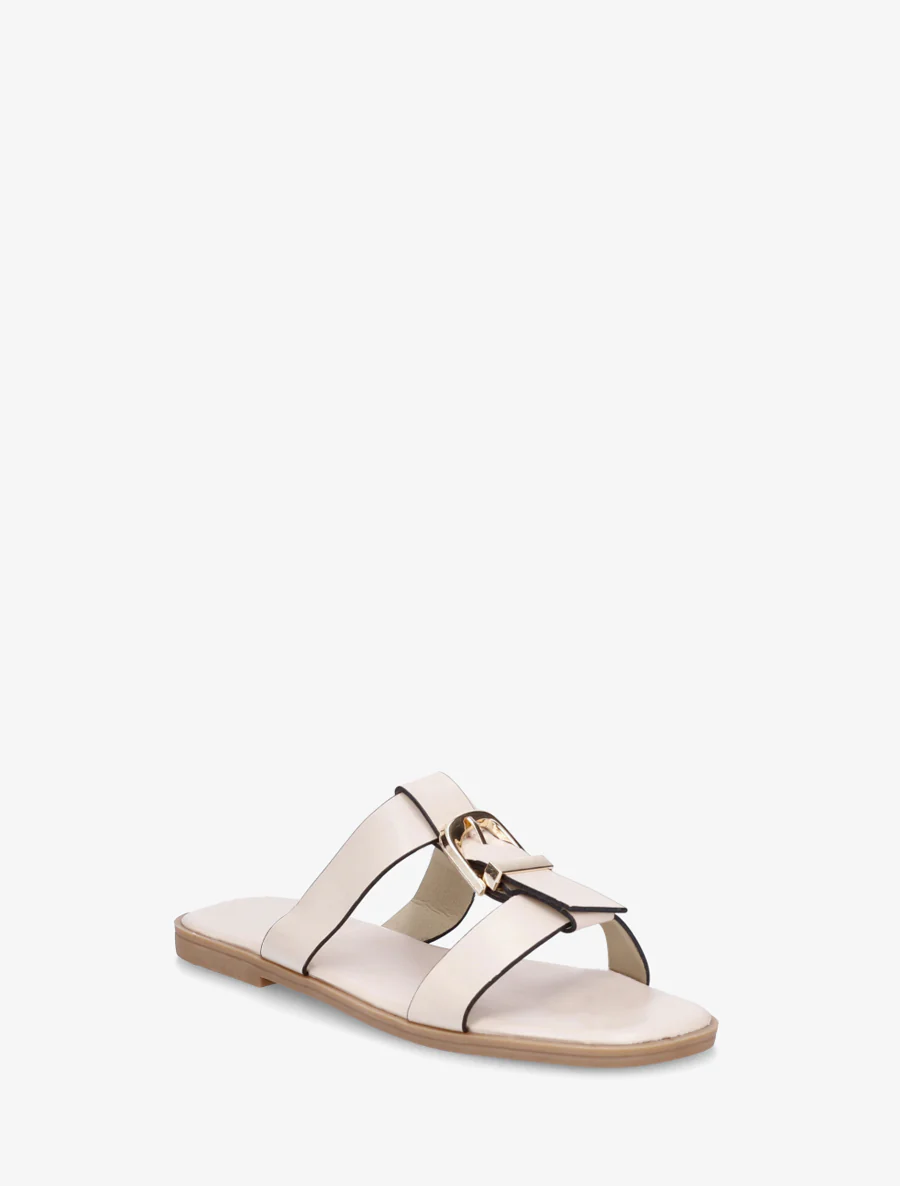 Schoenen met open teen van imitatieleer met decoratieve gesp - Beige - Image 2