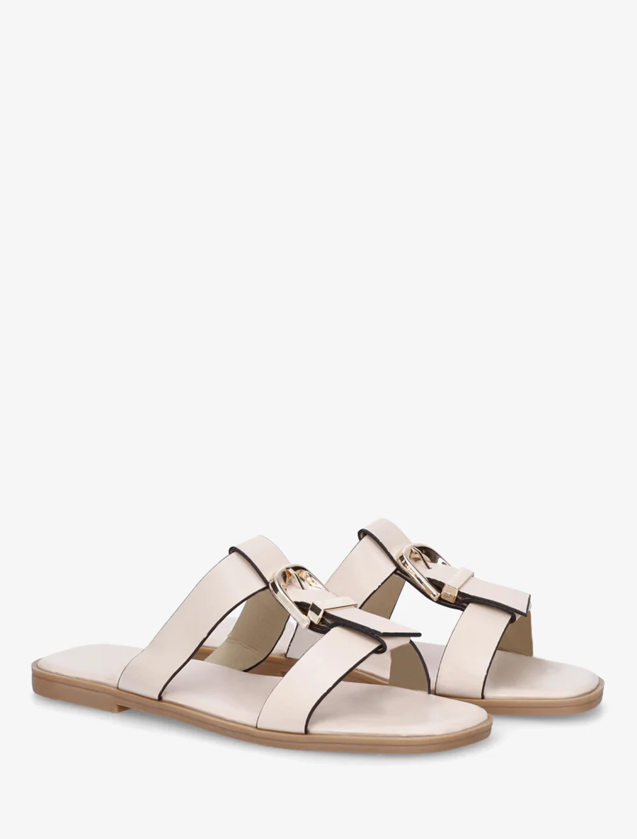 Schoenen met open teen van imitatieleer met decoratieve gesp - Beige - Image 4