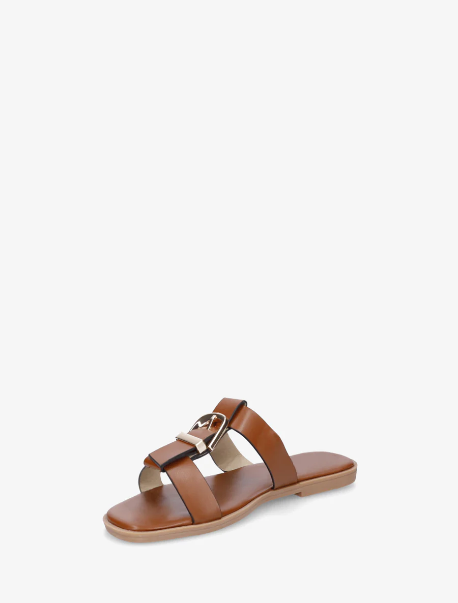 Schoenen met open teen van imitatieleer met decoratieve gesp - Kameel - Image 3