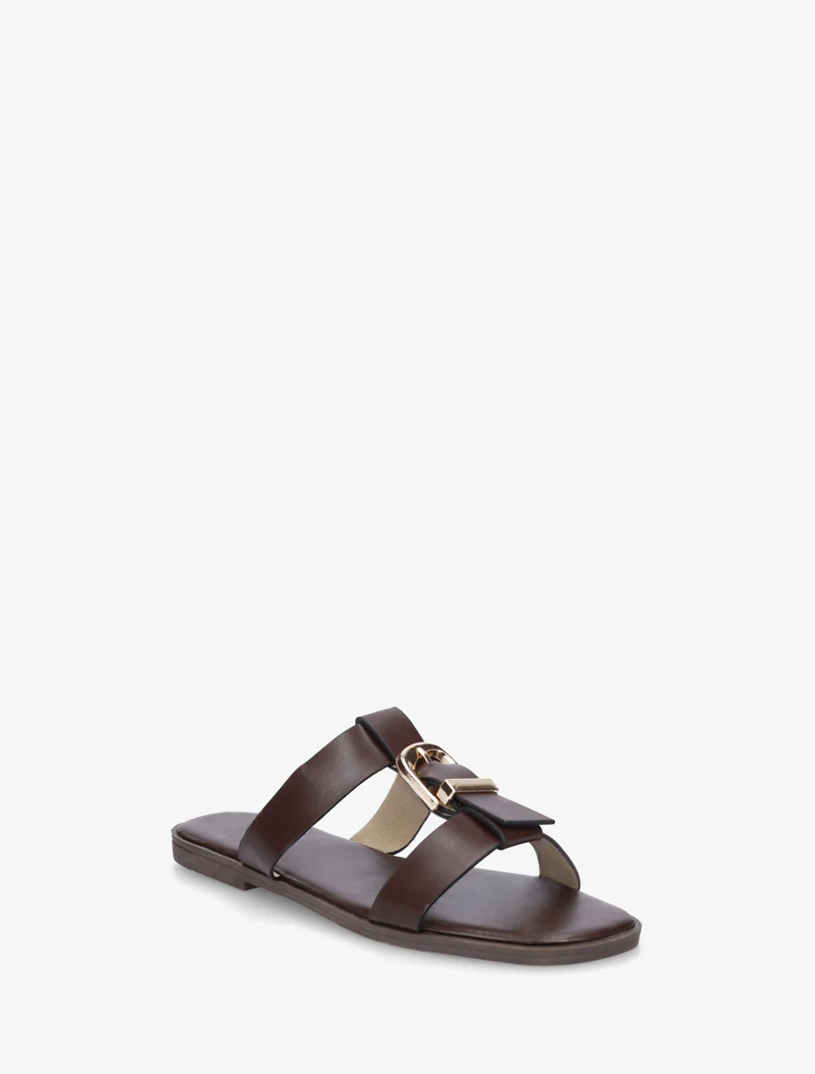 Schoenen met open teen van imitatieleer met decoratieve gesp - Bruin - Image 2