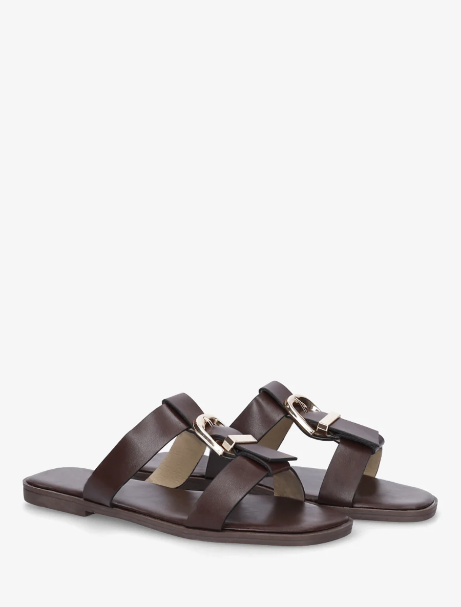 Schoenen met open teen van imitatieleer met decoratieve gesp - Bruin - Image 4