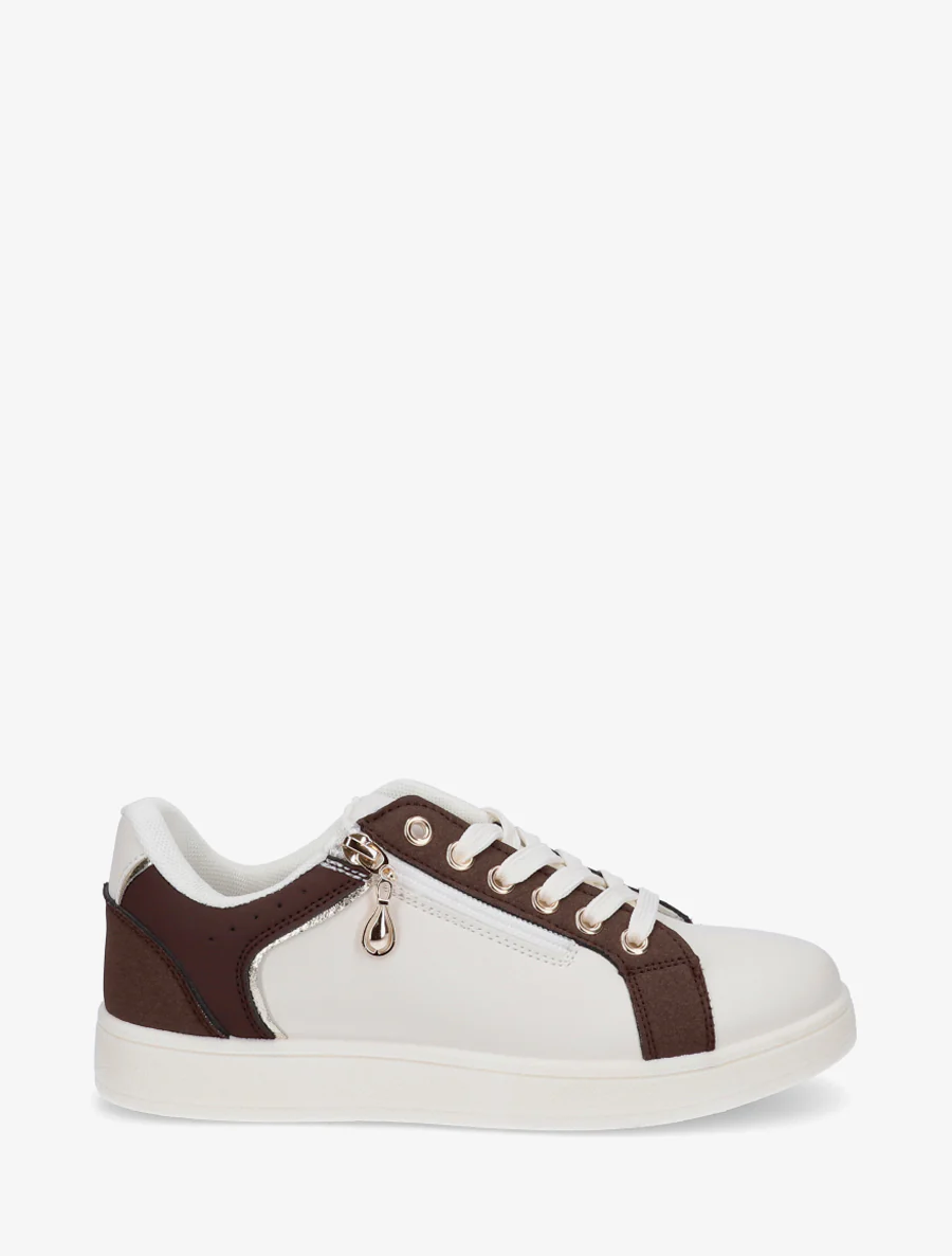 Schoenen van imitatieleer met decoratieve rits. - Beige/bruin