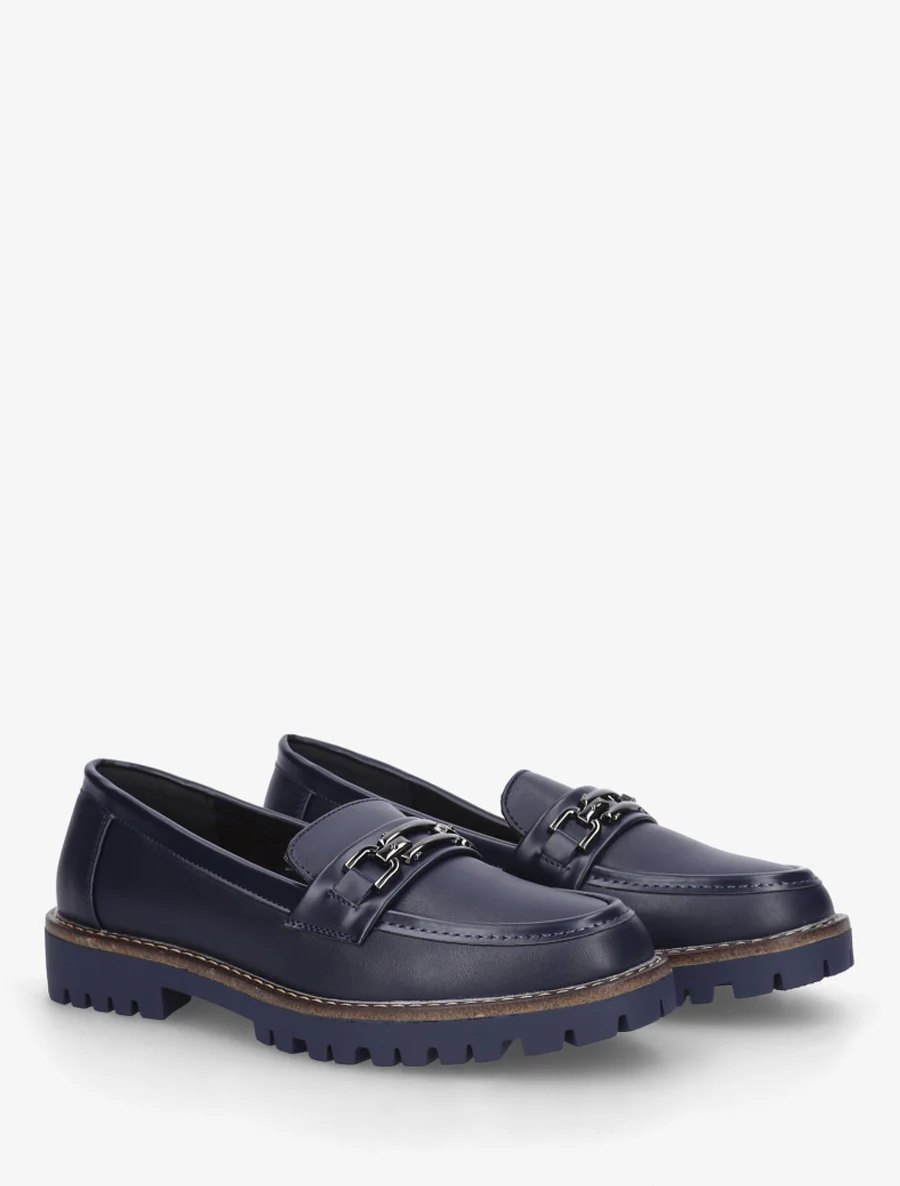 Schoenen van imitatieleer met metalen gesp. - Marine - Image 4