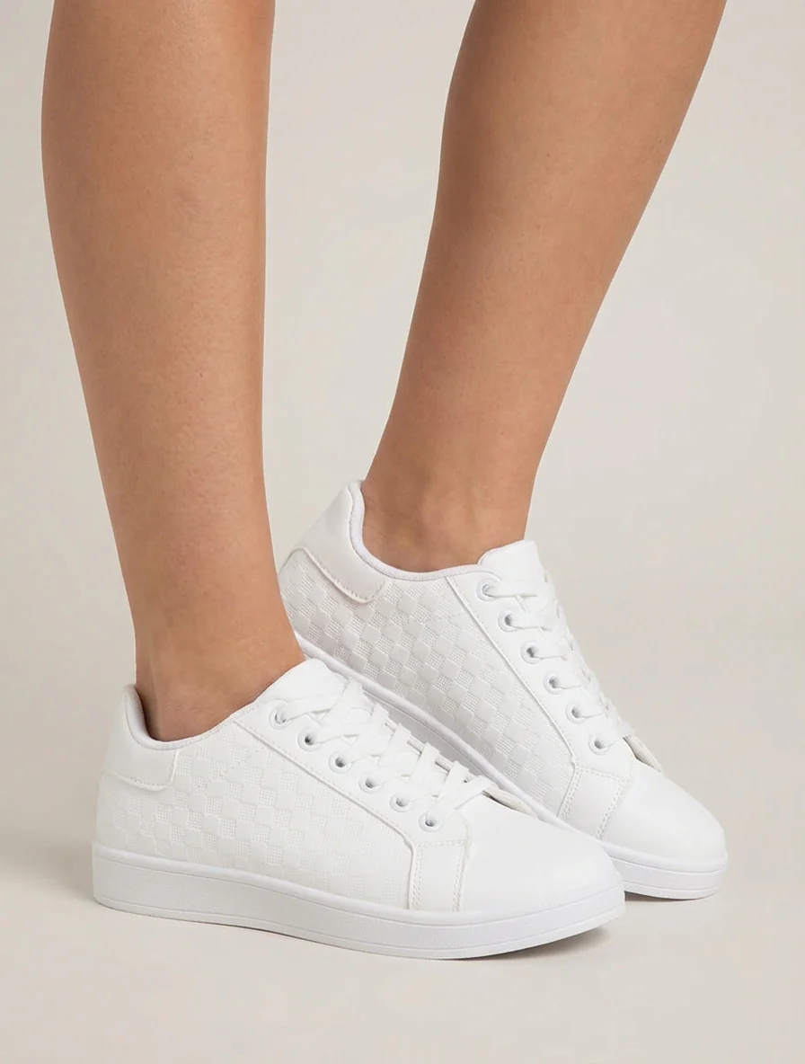 Schoenen van imitatieleer met ruitjesmotief - Wit - Image 5