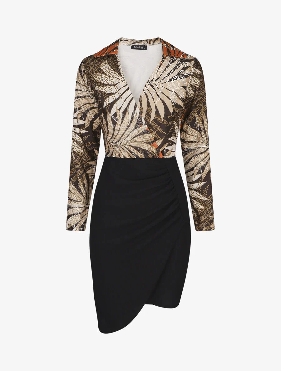 Schouderloze jurk met bloemenprint - Zwart