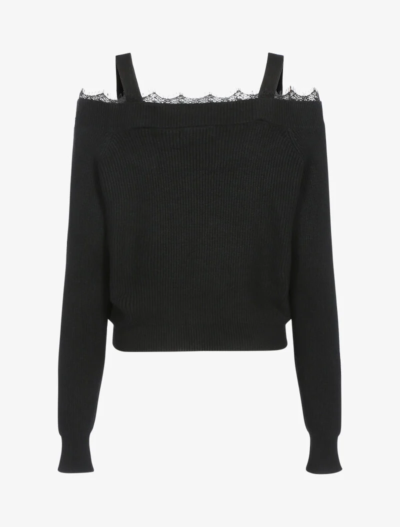 Off-shoulder trui - zwart - Image 2