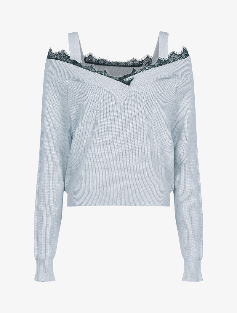 Off-shoulder trui - lichtgrijs