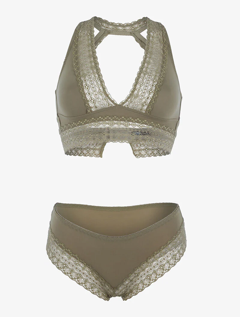 Set van bustier bh zonder beugels - licht kaki