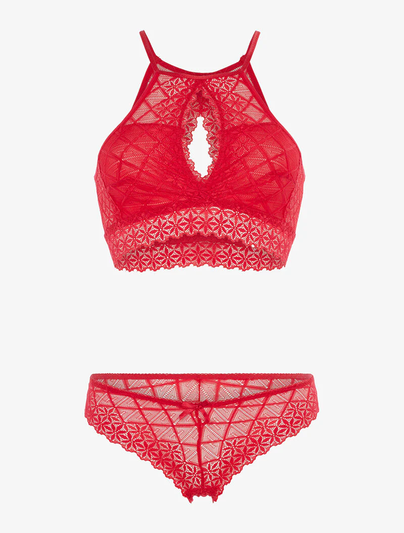 Kanten bralette en string set - rood