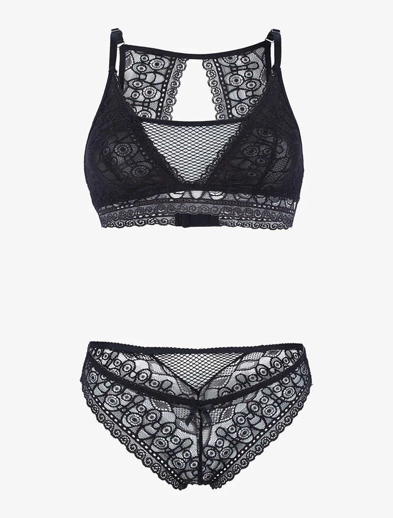 Set van grafische kanten bralette - zwart