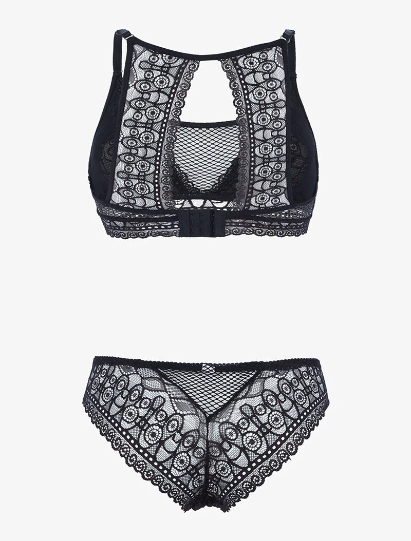 Set van grafische kanten bralette - zwart - Image 2
