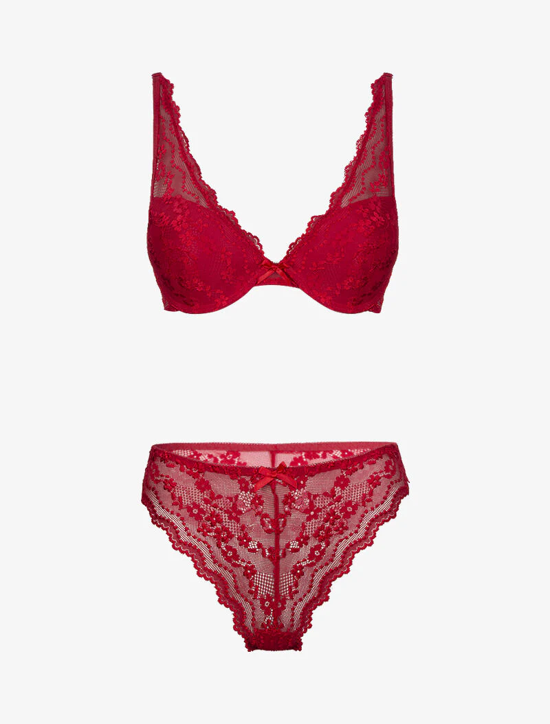Set push-up bh in bloemenkant - rood