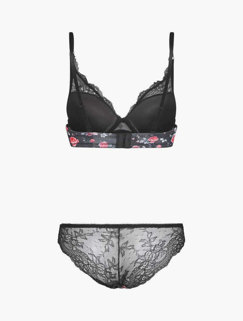 Set bedrukt met bloemen en kant - zwart - Image 2