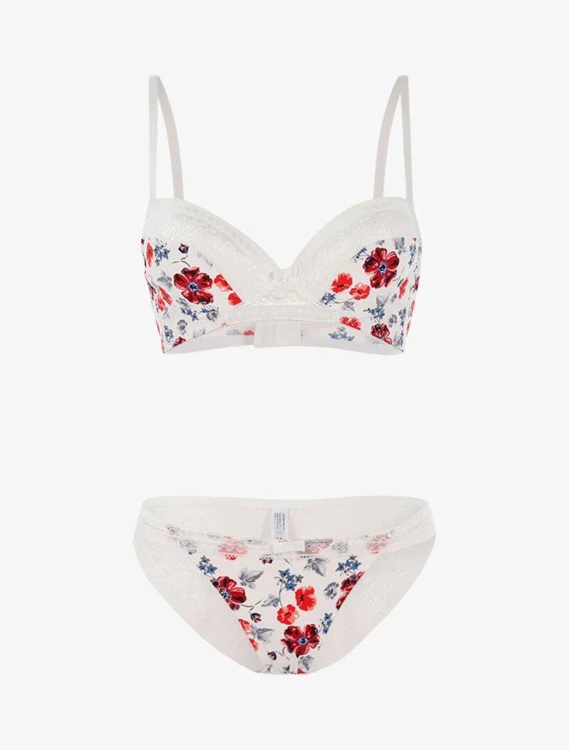Bloemenset en slip - wit