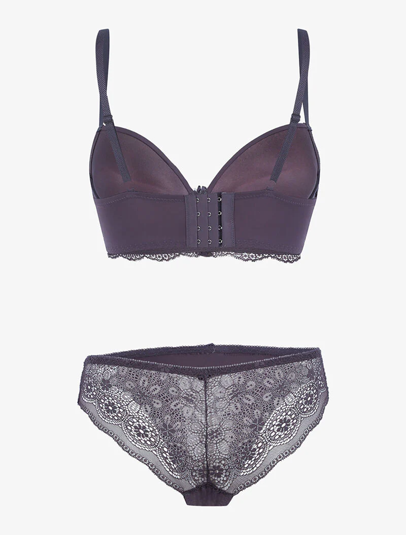 Bustier set met kanten inzetstukken - donkergrijs - Image 2