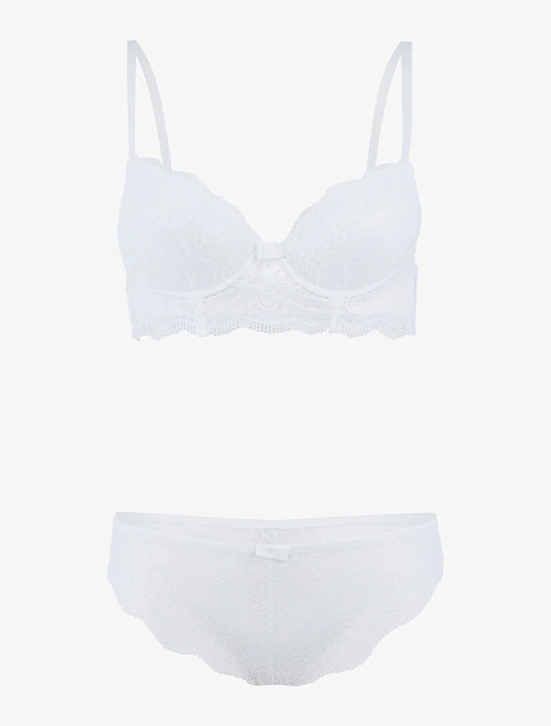Bustier set met opengewerkte kanten inzetstukken - ecru - ecru