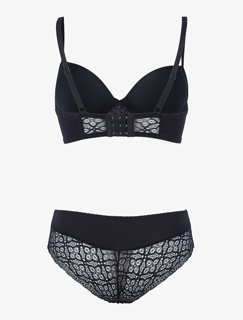 Bustier set met kleine bloemen in kant - zwart - Image 2