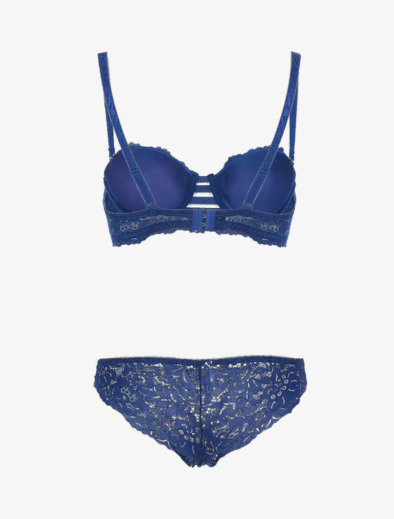 Buste set in geschulpte kant en bandjes - marineblauw - Image 2