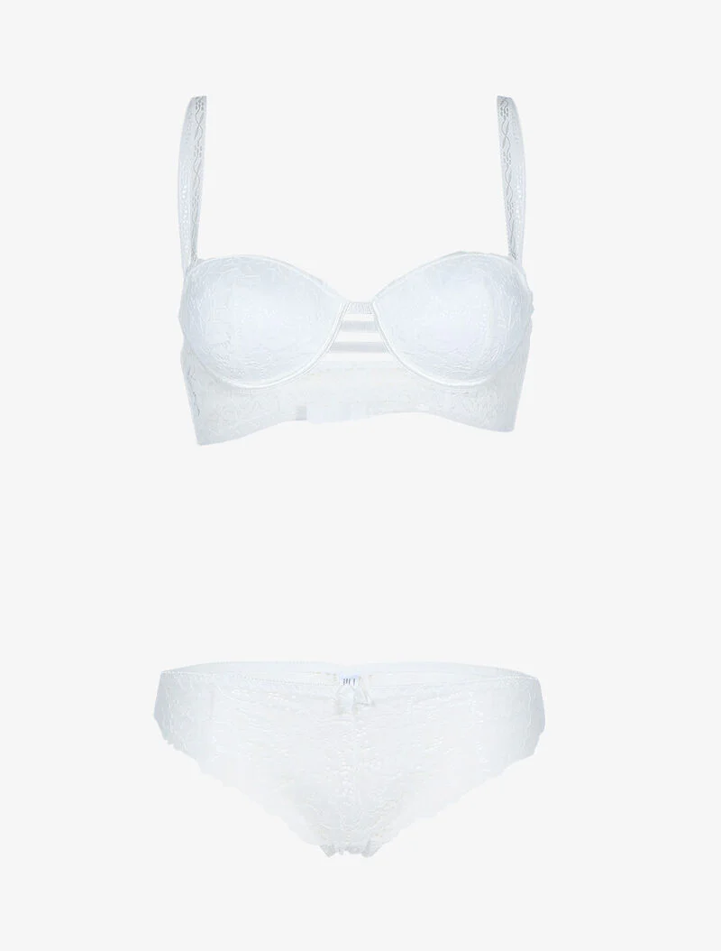 Bustier set met geschulpte kant en bandjes - ecru - ecru