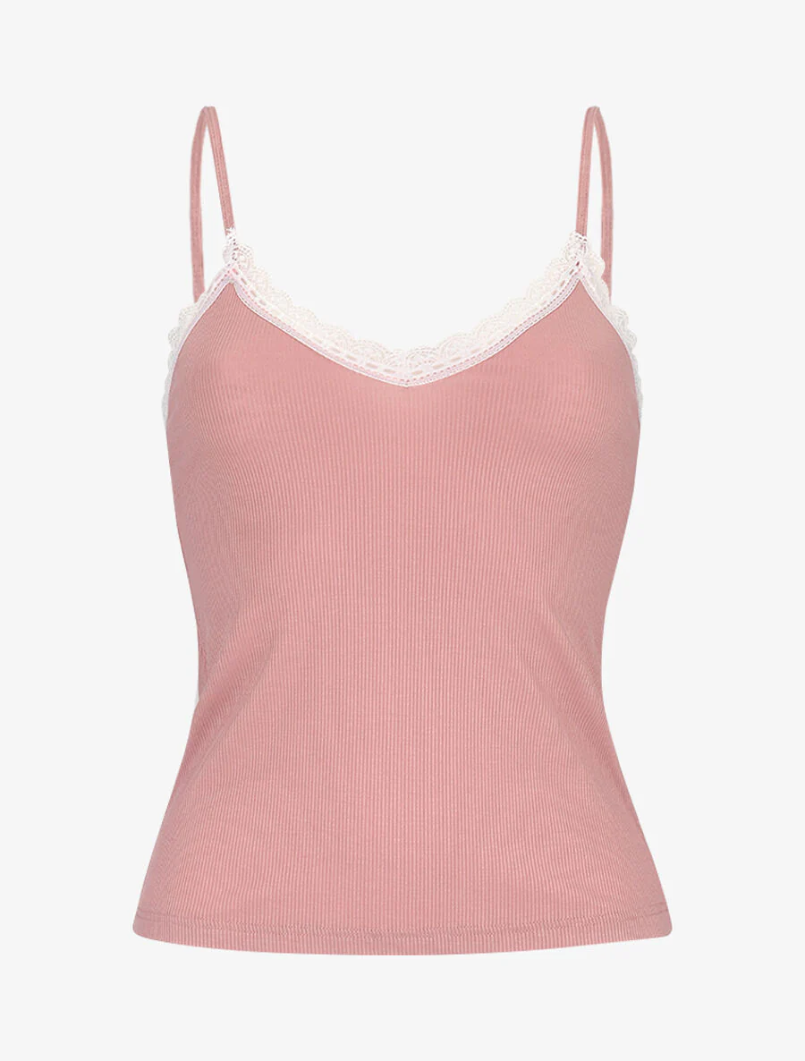 Geribbelde cami en short set - roze - Image 4
